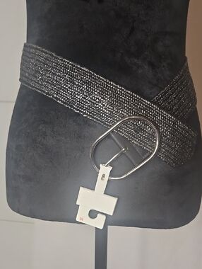 Target Black Woven Metallic Stretch Belt with Silver Oval Buckle
